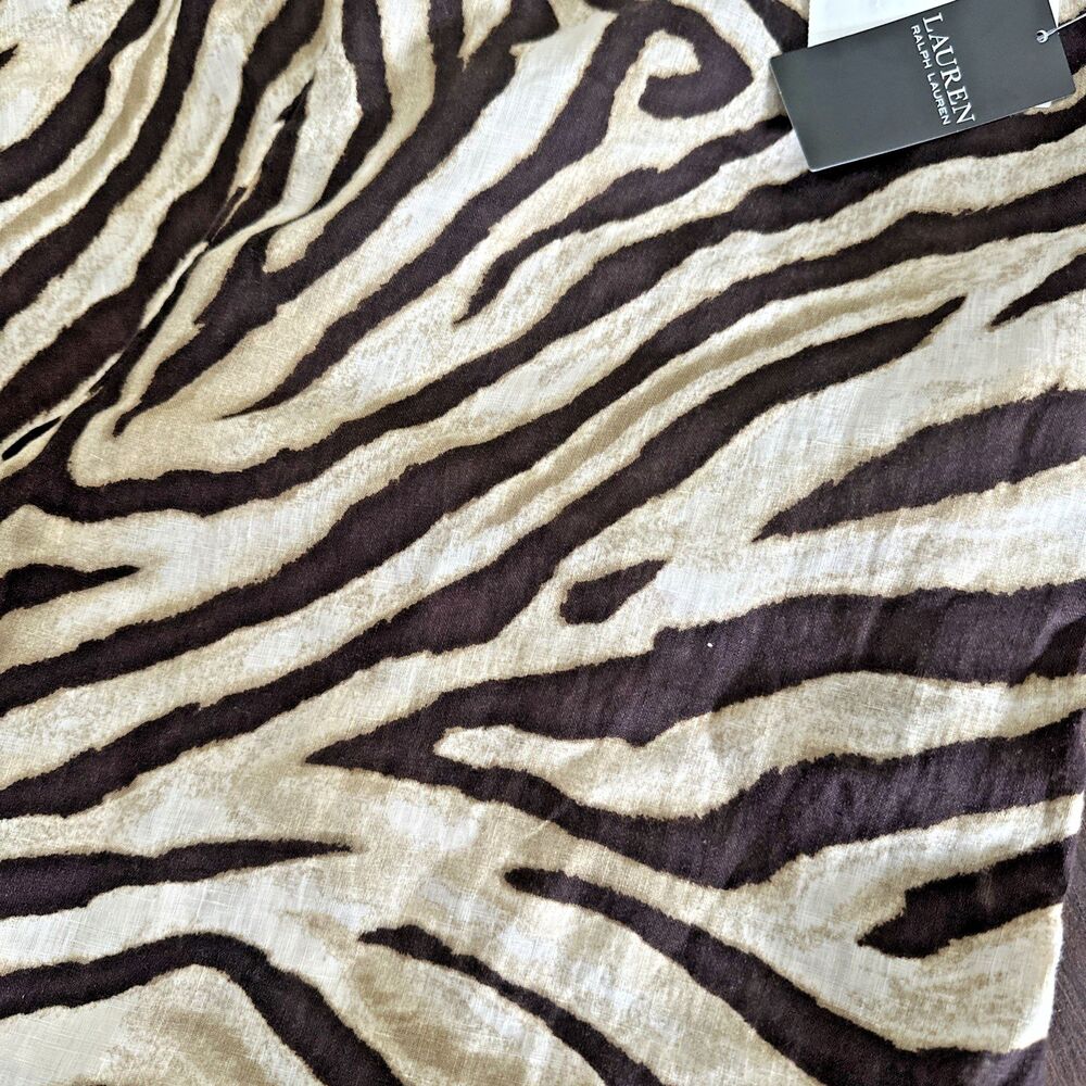 Lauren Ralph Lauren Women's Zebra-Print Linen Wide-Leg Pants Cream Brown XXL - Picture 8 of 13